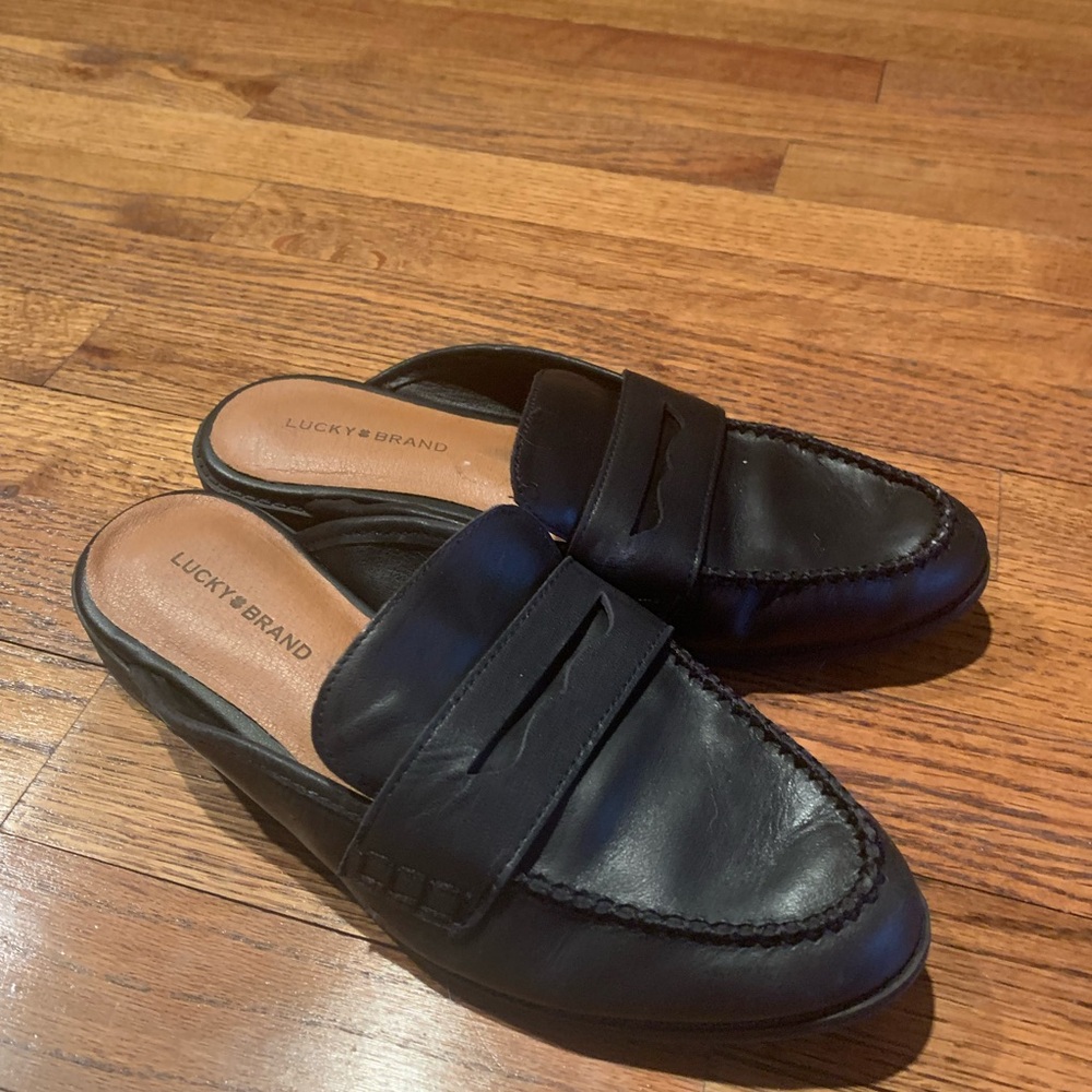 Lucky Brand Black Leather Slip-On Shoes